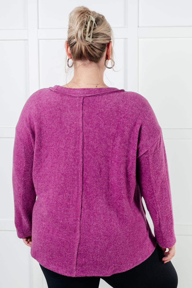 Hazel Blues® |  Simple Silhouette Brushed Hacci Sweater in Light Plum