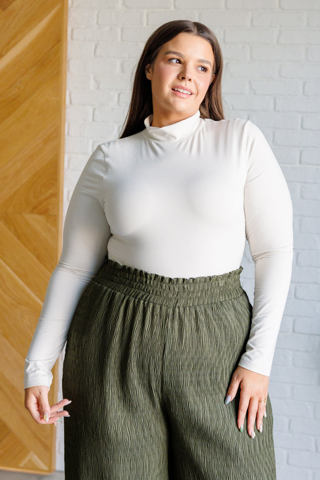 Hazel Blues® |  Simple Situation Mock Neck Bodysuit in White Pearl
