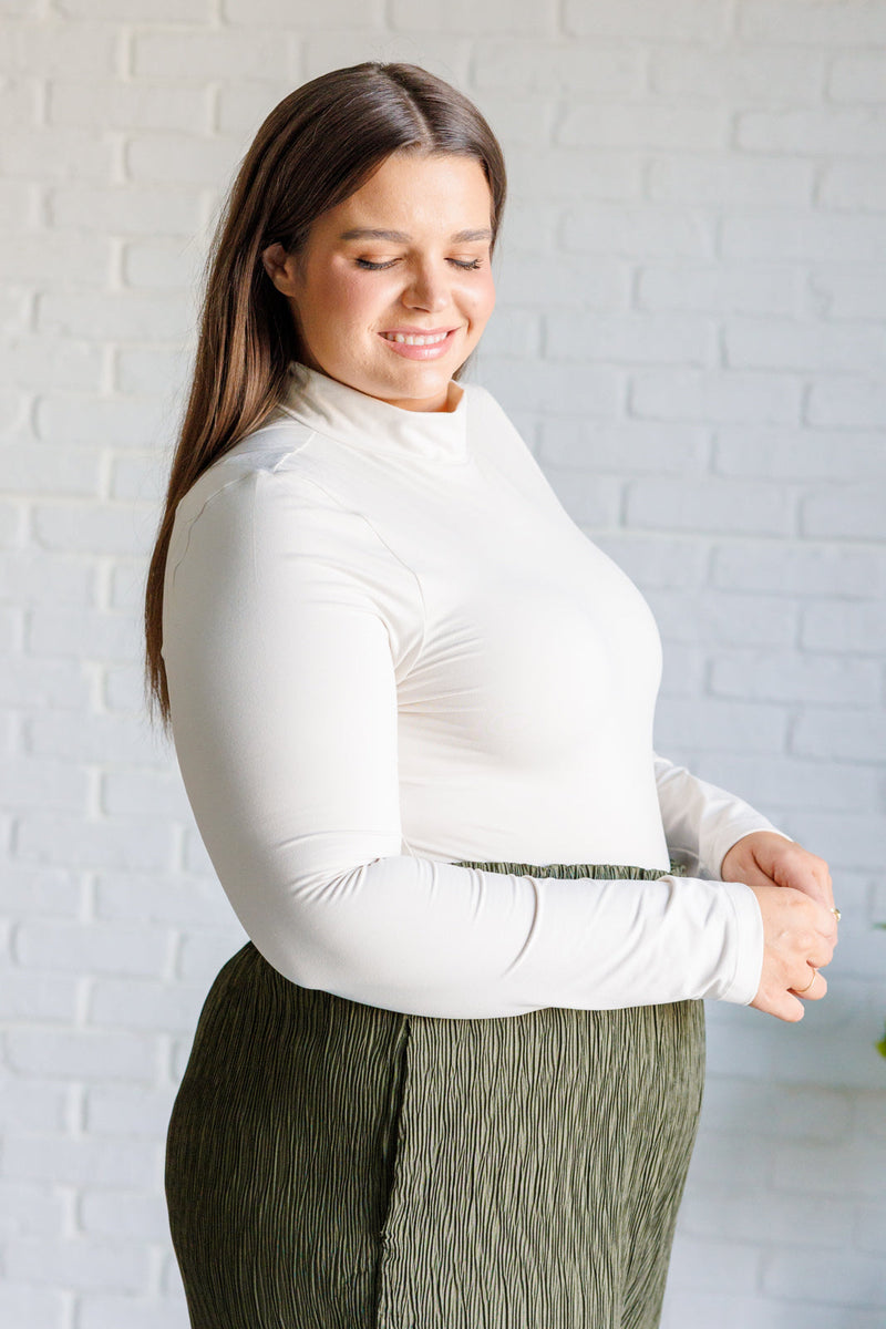 Hazel Blues® |  Simple Situation Mock Neck Bodysuit in White Pearl