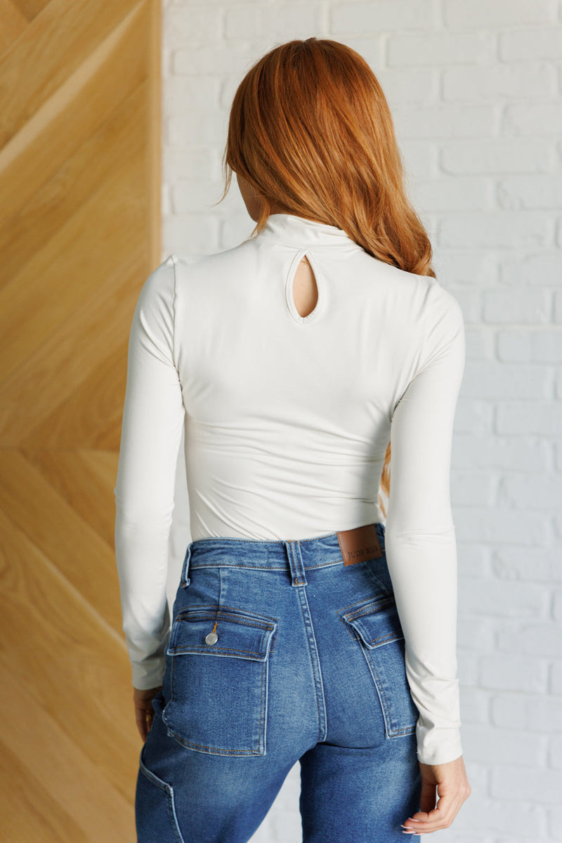 Hazel Blues® |  Simple Situation Mock Neck Bodysuit in White Pearl