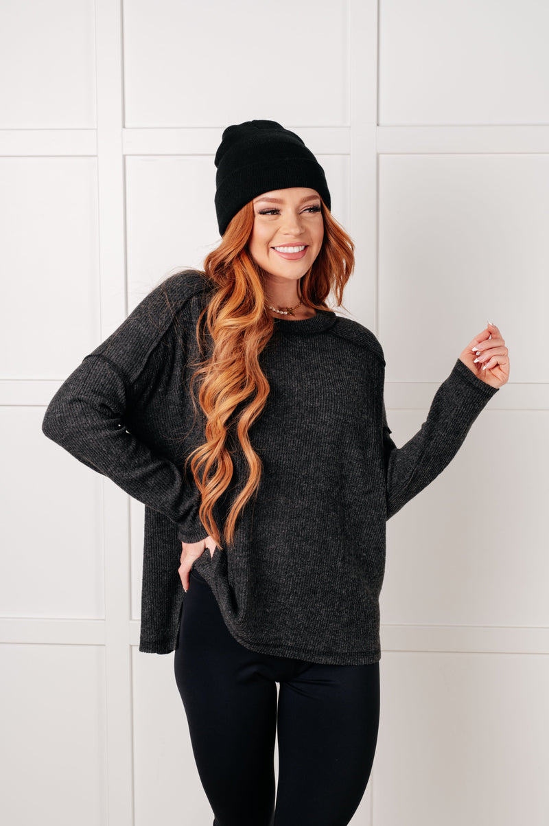 Hazel Blues® |  Simply Basic Ribbed Hacci Sweater in Black