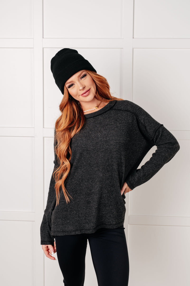 Hazel Blues® |  Simply Basic Ribbed Hacci Sweater in Black