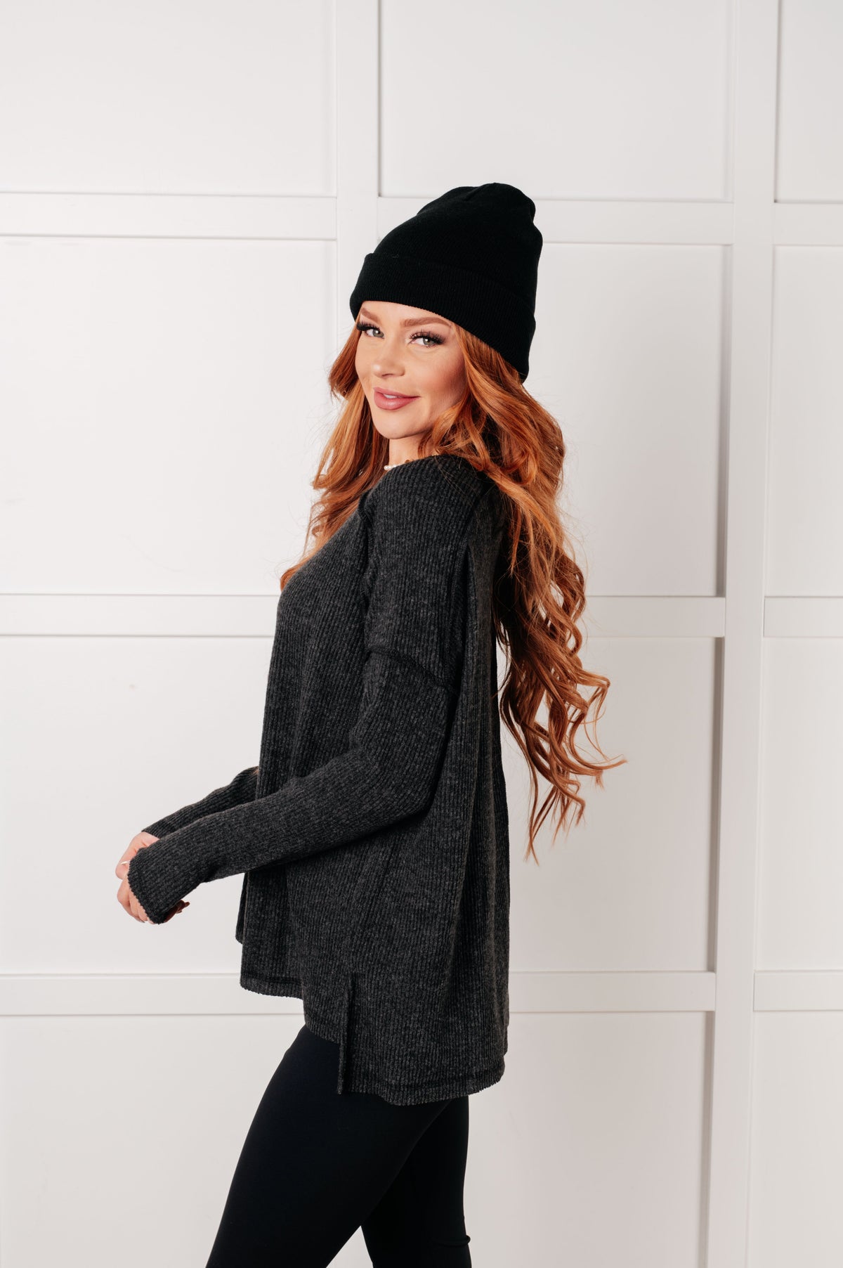 Hazel Blues® |  Simply Basic Ribbed Hacci Sweater in Black