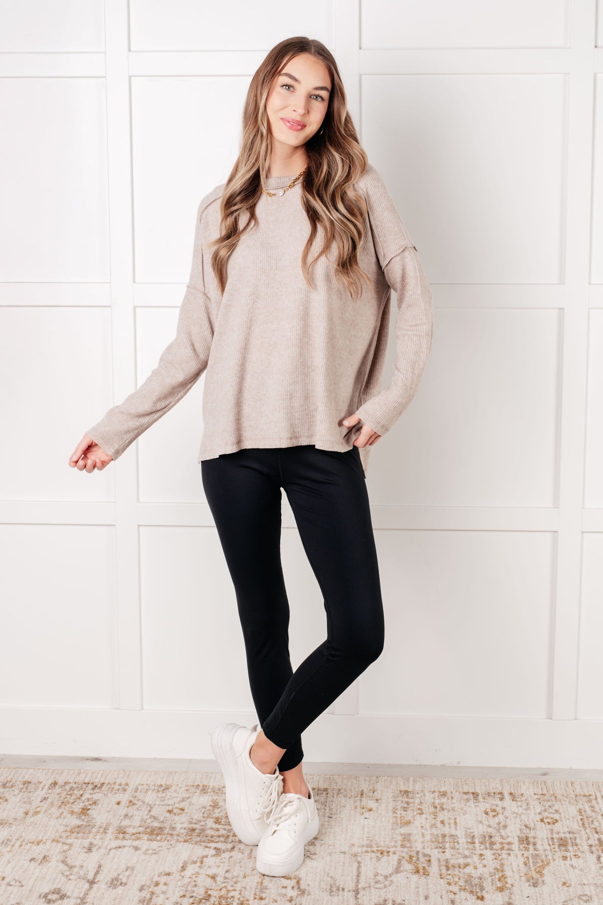 Hazel Blues® |  Simply Basic Ribbed Hacci Sweater in H Mocha