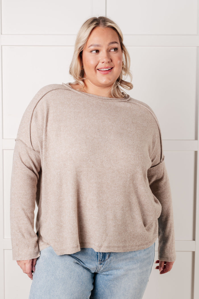 Hazel Blues® |  Simply Basic Ribbed Hacci Sweater in H Mocha