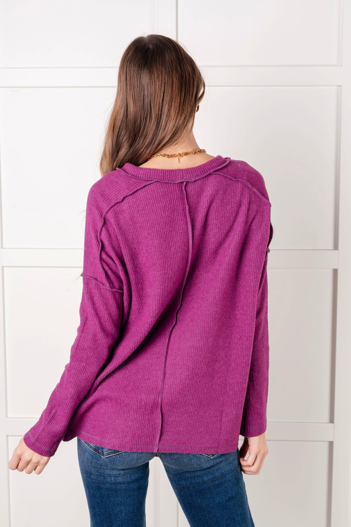 Hazel Blues® |  Simply Basic Ribbed Hacci Sweater in Light Plum