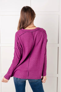 Hazel Blues® |  Simply Basic Ribbed Hacci Sweater in Light Plum