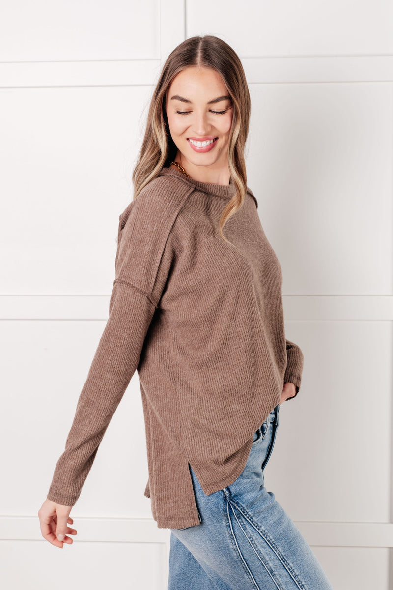 Hazel Blues® |  Simply Basic Ribbed Hacci Sweater in Mocha