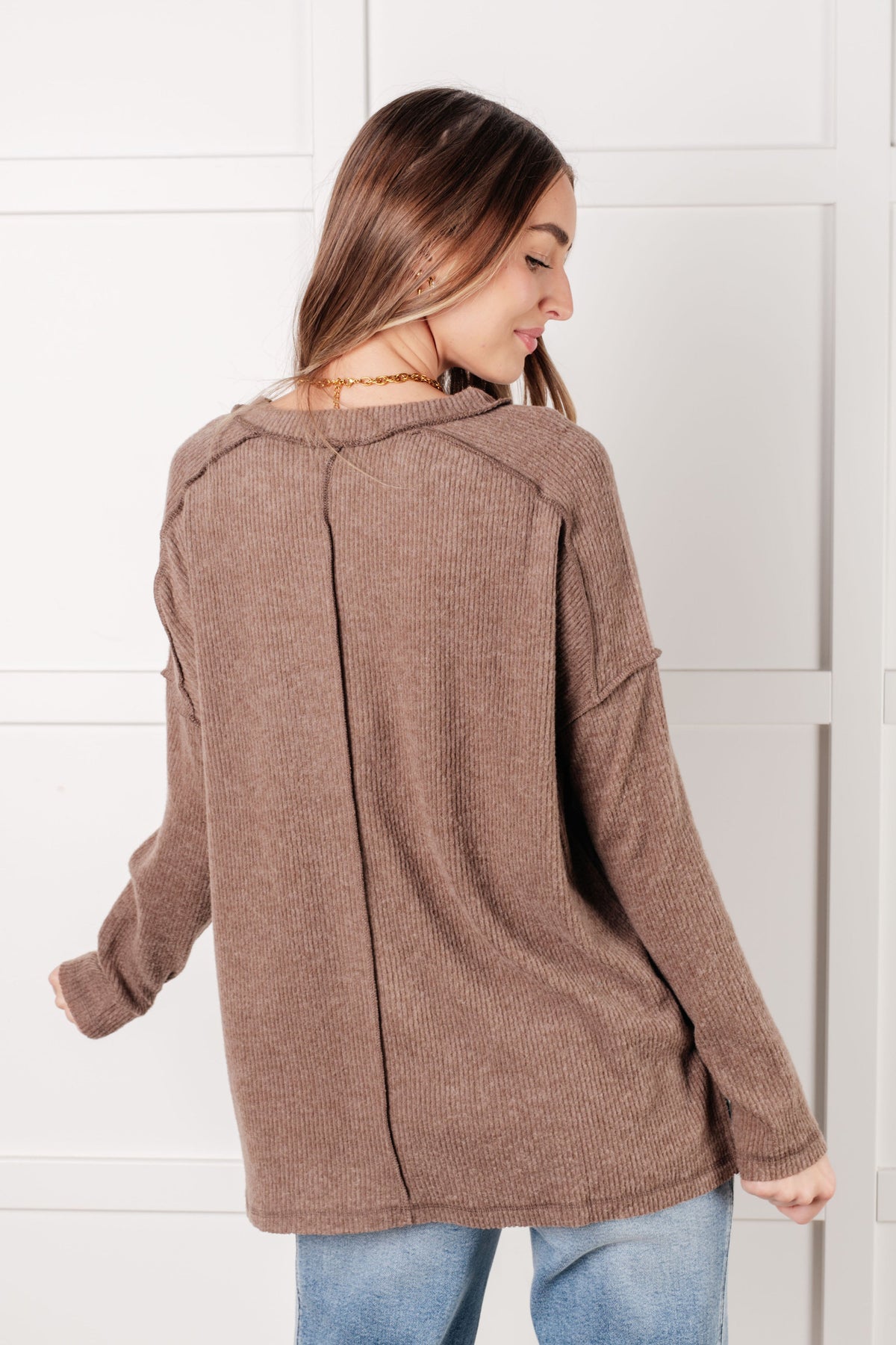 Hazel Blues® |  Simply Basic Ribbed Hacci Sweater in Mocha