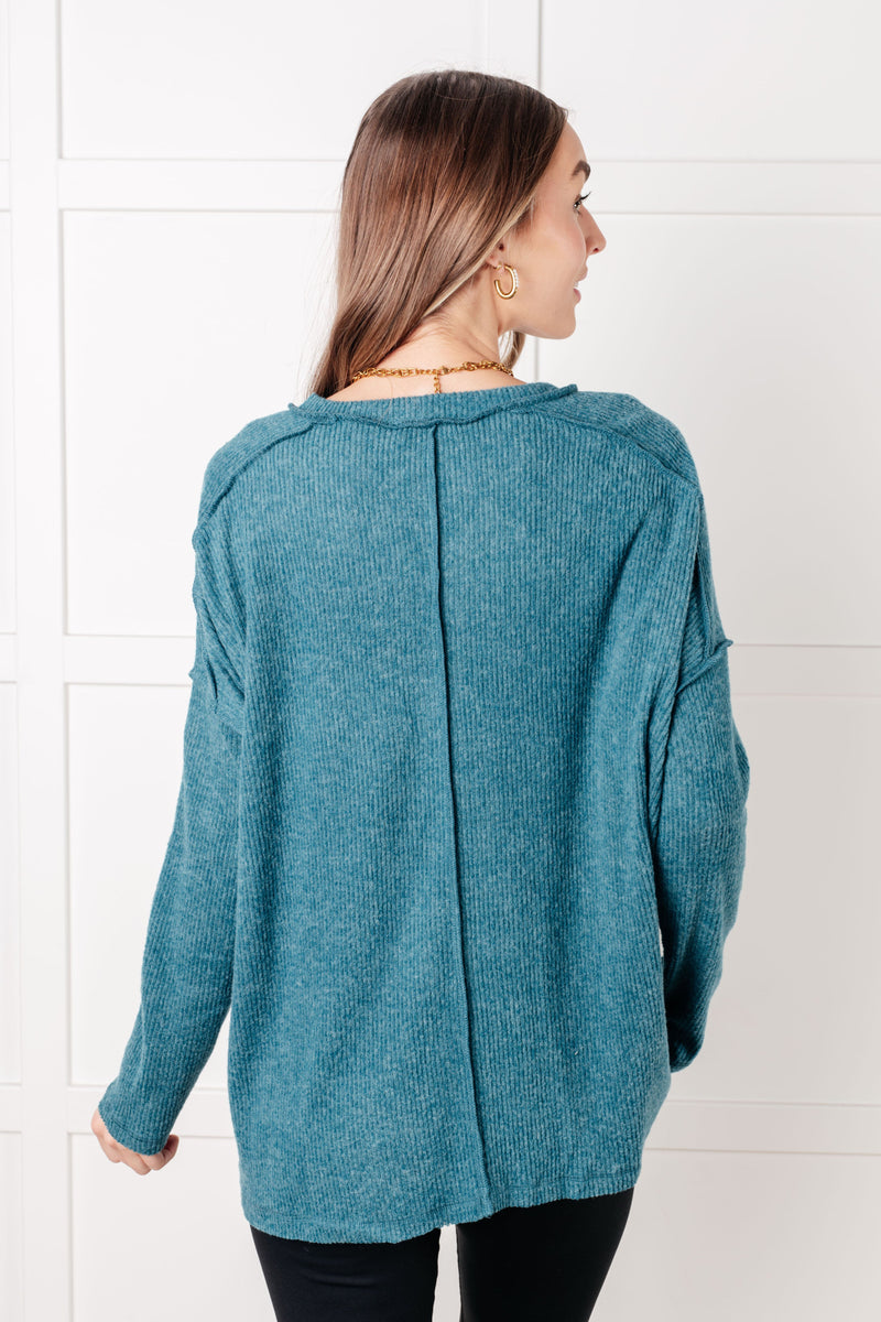 Hazel Blues® |  Simply Basic Ribbed Hacci Sweater in Teal