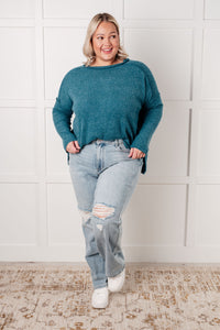 Hazel Blues® |  Simply Basic Ribbed Hacci Sweater in Teal