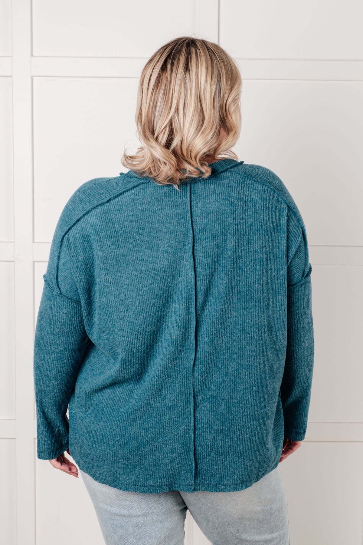 Hazel Blues® |  Simply Basic Ribbed Hacci Sweater in Teal