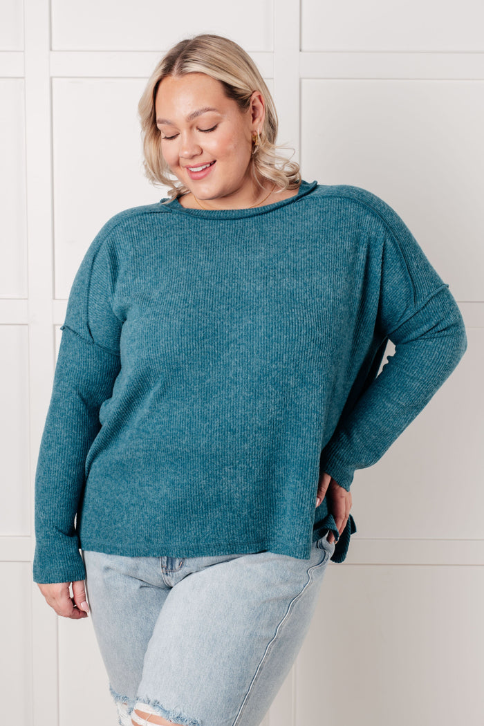 Hazel Blues® |  Simply Basic Ribbed Hacci Sweater in Teal