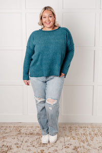 Hazel Blues® |  Simply Basic Ribbed Hacci Sweater in Teal