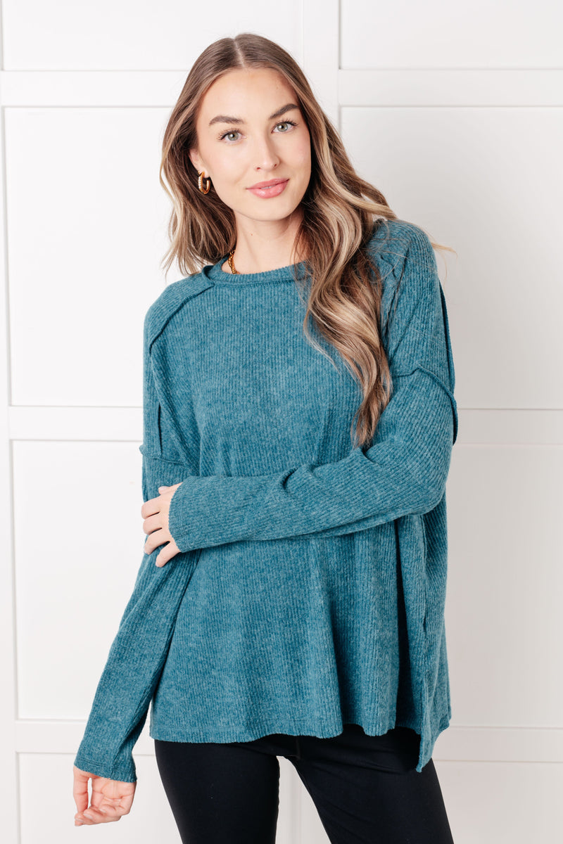 Hazel Blues® |  Simply Basic Ribbed Hacci Sweater in Teal