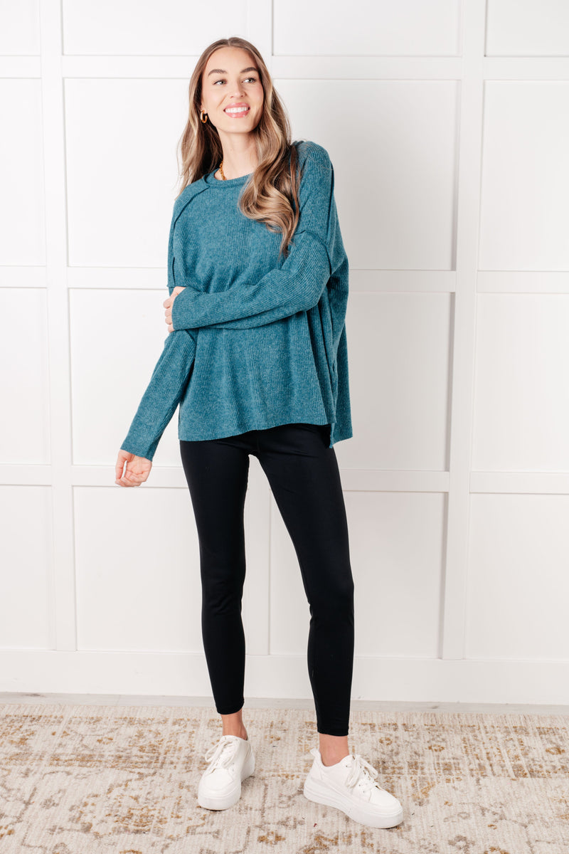 Hazel Blues® |  Simply Basic Ribbed Hacci Sweater in Teal