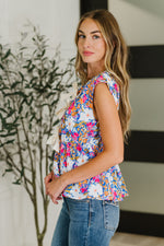 Hazel Blues® |  PREORDER: Sleeveless Bow Blouse in Pink and Orange Floral