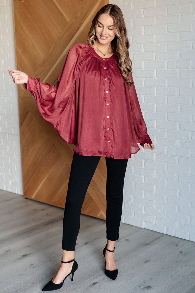 Hazel Blues® |  Smiles and Pouts Bat Sleeve Button Down