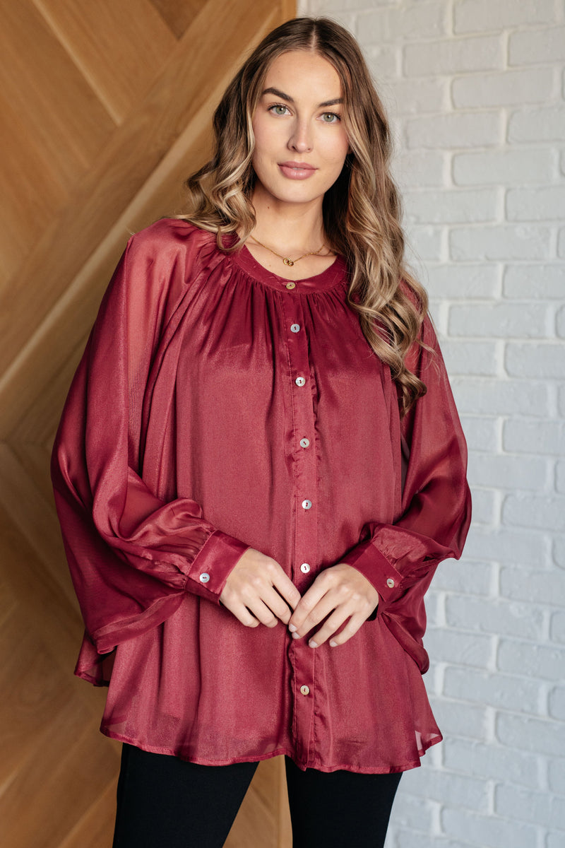 Hazel Blues® |  Smiles and Pouts Bat Sleeve Button Down