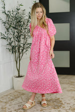Hazel Blues® |  Softly Spoken Textured V-Neck Dress in Hot Pink
