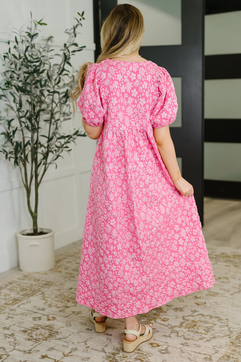 Hazel Blues® |  Softly Spoken Textured V-Neck Dress in Hot Pink