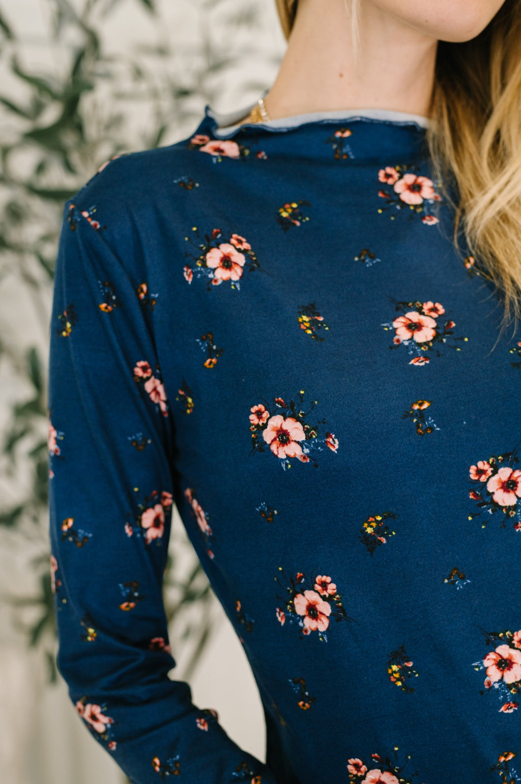 Hazel Blues® |  Something in the Air Lettuce Hem Longsleeve Top in Navy