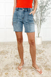 Hazel Blues® |  Sonnie Mid Rise Bermuda Cutoff Shorts