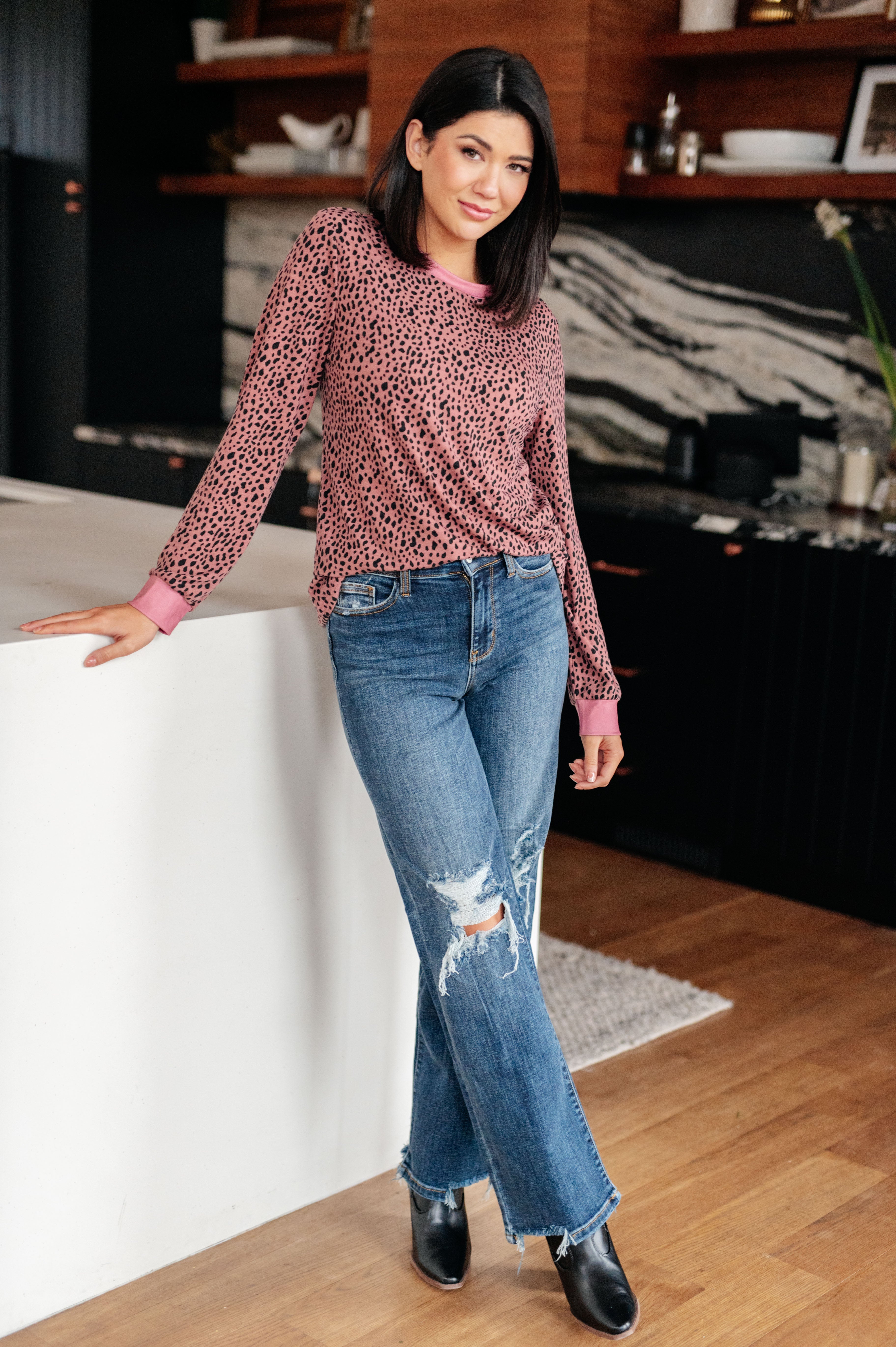 トップス house on the hill L/S Tee (Checker) 90 Hazel Blues® | Spotted Around Town Long Sleeve Top