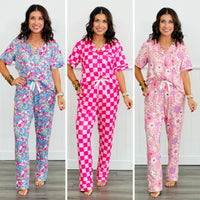 Hazel Blues® |  PREORDER: Button Front Pajama Pant Set in Three Prints