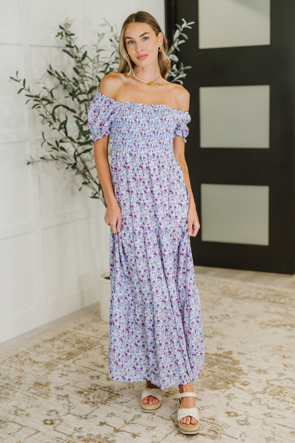 Hazel Blues® |  PREORDER: Square Neck Dress in Purple Floral