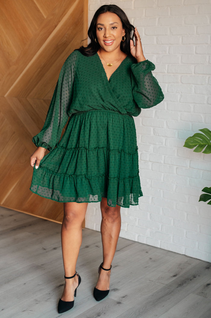 Hazel Blues® |  Starlit Glow V-Neck Tiered Dress in Hunter Green