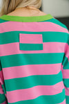Hazel Blues® |  Stars On Stripes Patchwork Striped Sweatshirt