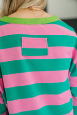 Hazel Blues® |  Stars On Stripes Patchwork Striped Sweatshirt
