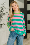 Hazel Blues® |  Stars On Stripes Patchwork Striped Sweatshirt