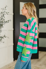 Hazel Blues® |  Stars On Stripes Patchwork Striped Sweatshirt