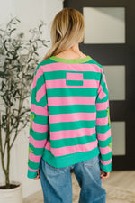Hazel Blues® |  Stars On Stripes Patchwork Striped Sweatshirt