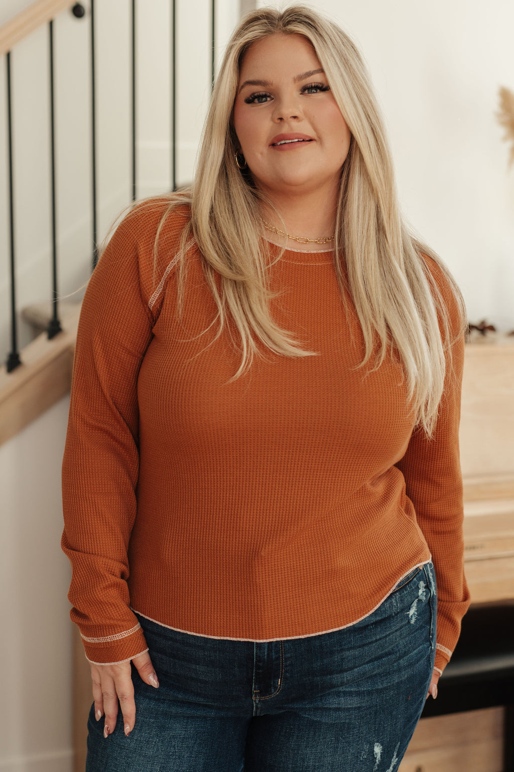 Hazel Blues® |  Stitch In Time Waffle Knit Top