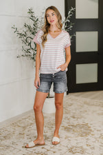 Hazel Blues® |  Stitched with Love V-Neck Top in Ivory and Red