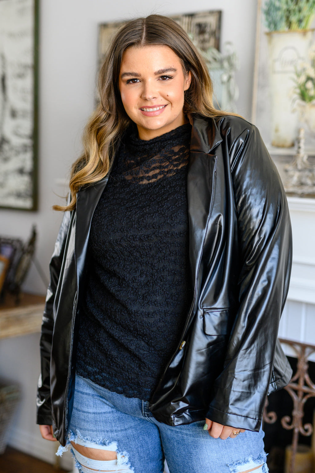 Hazel Blues® |  Streets of Dublin Faux Leather Blazer