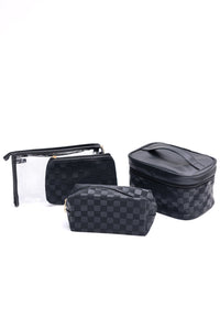 Hazel Blues® |  Subtly Checked Cosmetic Bags set of 4 in Black