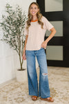 Hazel Blues® |  Sunbeam Shuffle Banded Round Neck Top in Orange