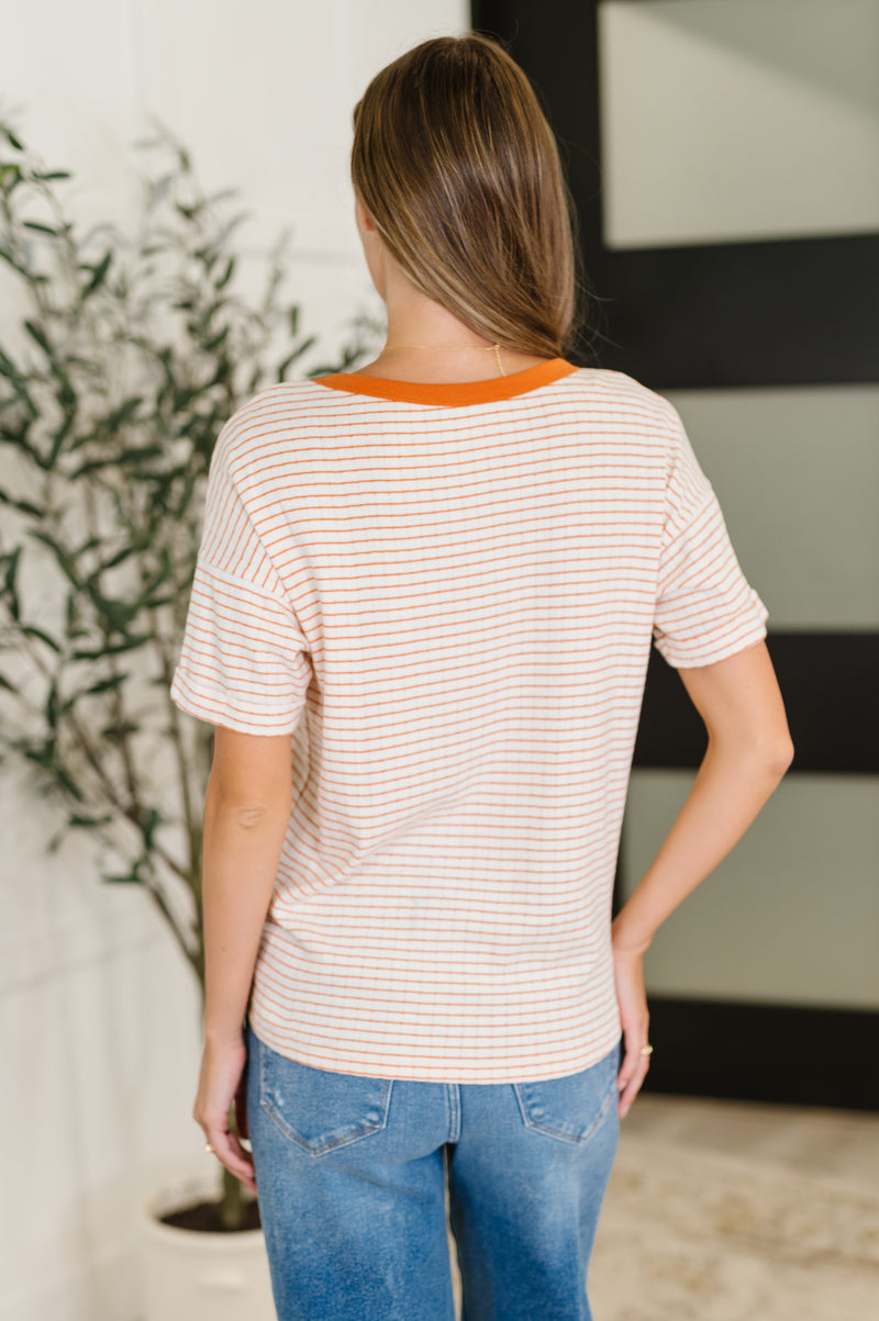 Hazel Blues® |  Sunbeam Shuffle Banded Round Neck Top in Orange