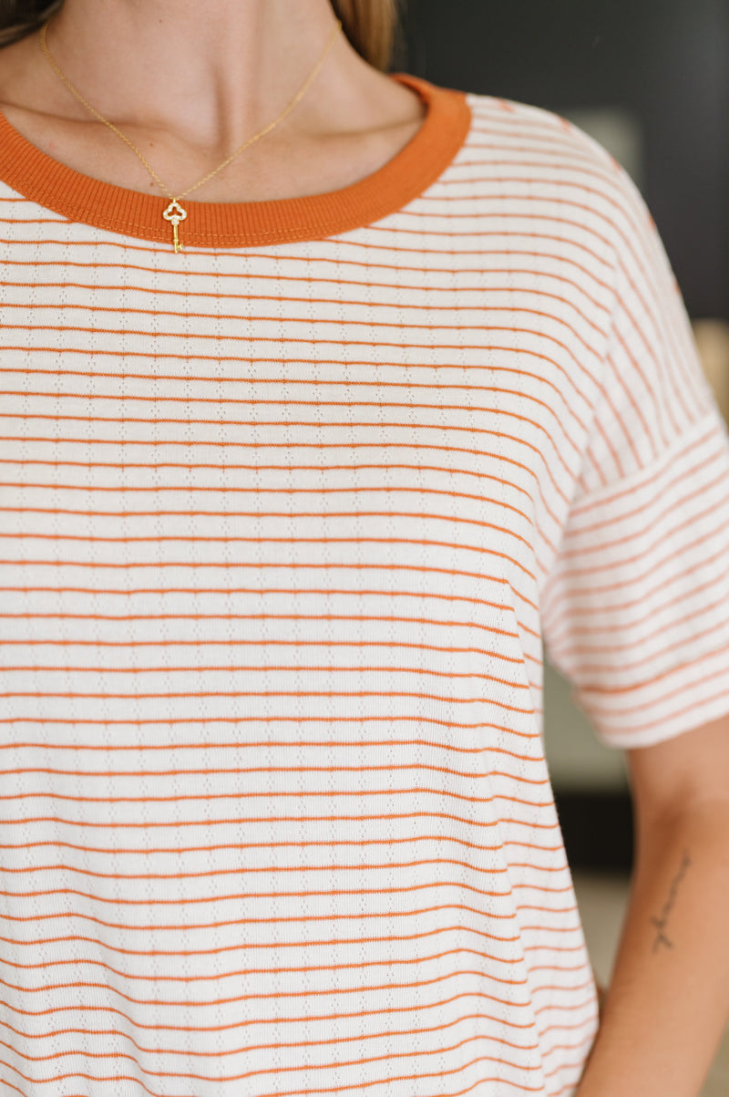 Hazel Blues® |  Sunbeam Shuffle Banded Round Neck Top in Orange