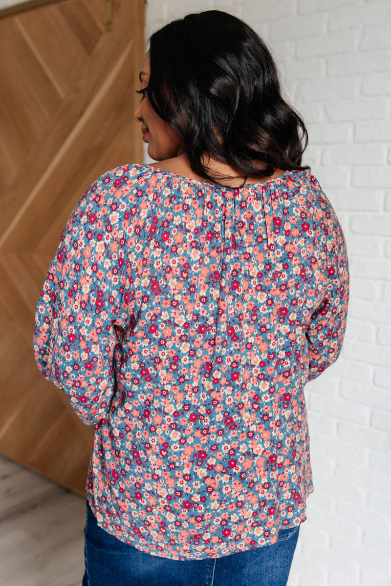 Hazel Blues® |  Sunday Brunch Blouse in Denim Floral