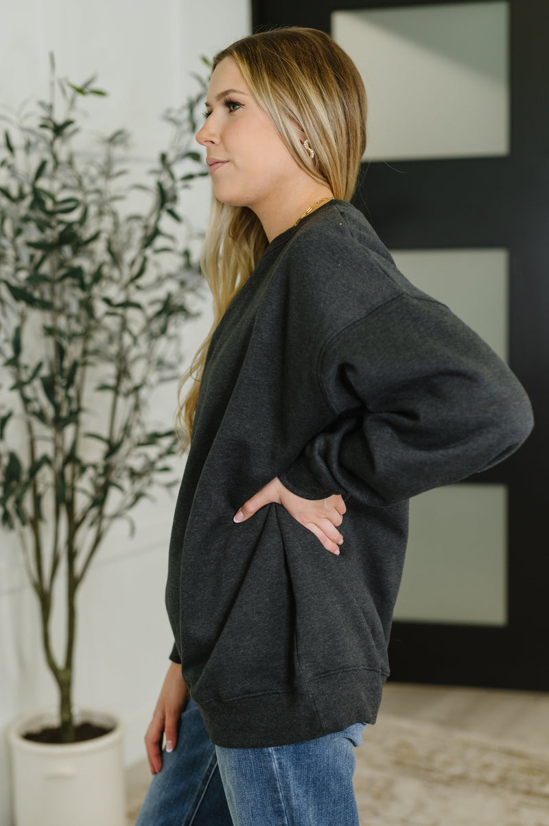 Hazel Blues® |  Sunday Snug Relaxed Pullover in Charcoal