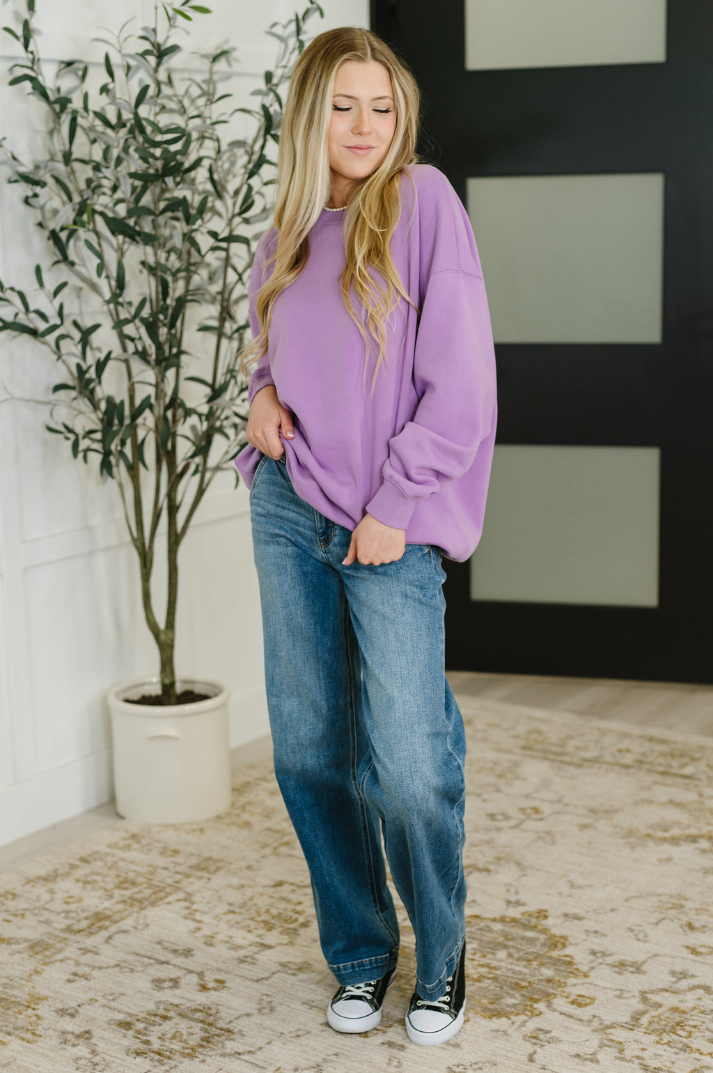 Hazel Blues® |  Sunday Snug Relaxed Pullover in Lavender