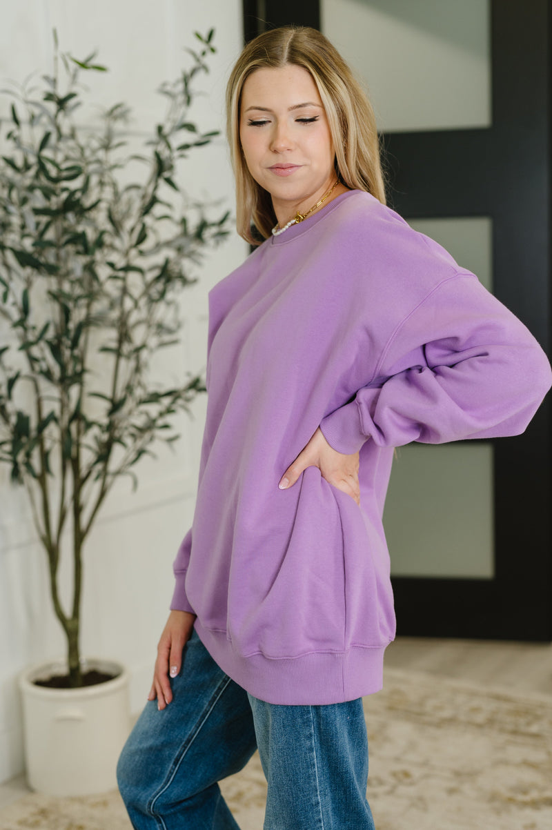 Hazel Blues® |  Sunday Snug Relaxed Pullover in Lavender