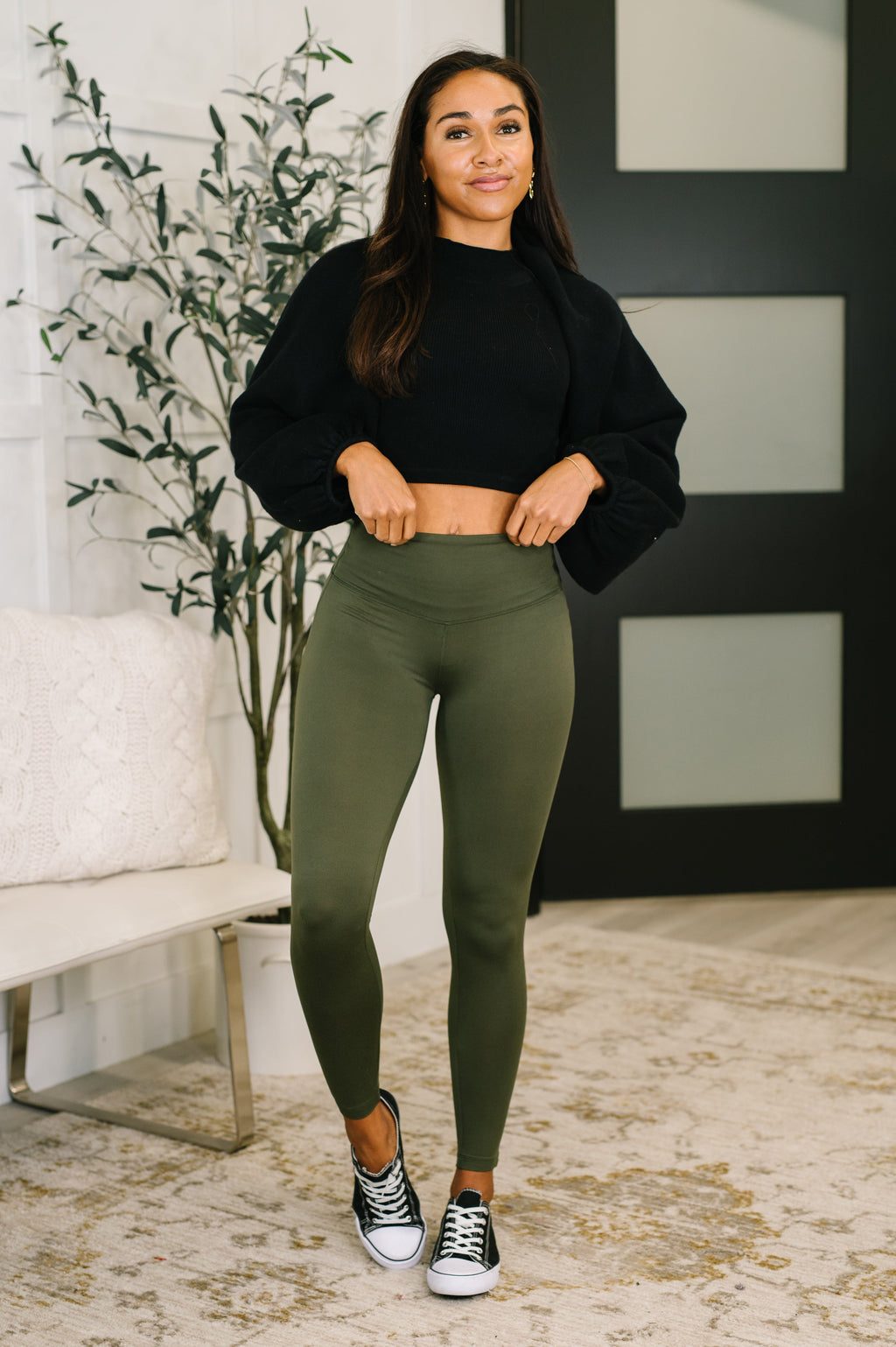 Hazel Blues® |  Sunday Splits High Waisted Leggings in Dark Olive