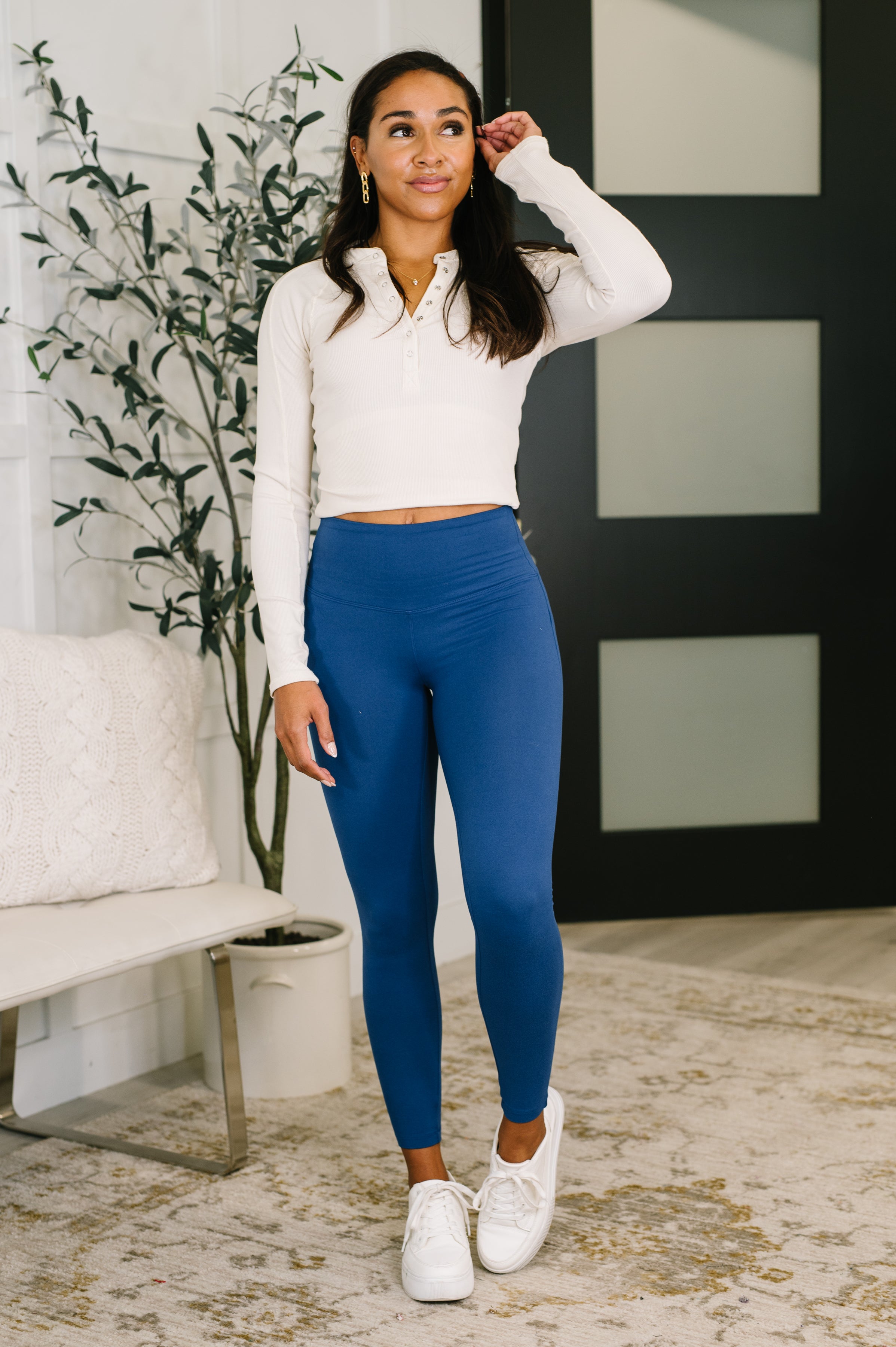 Hazel Blues® | Sunday Splits High Waisted Leggings in Light Navy