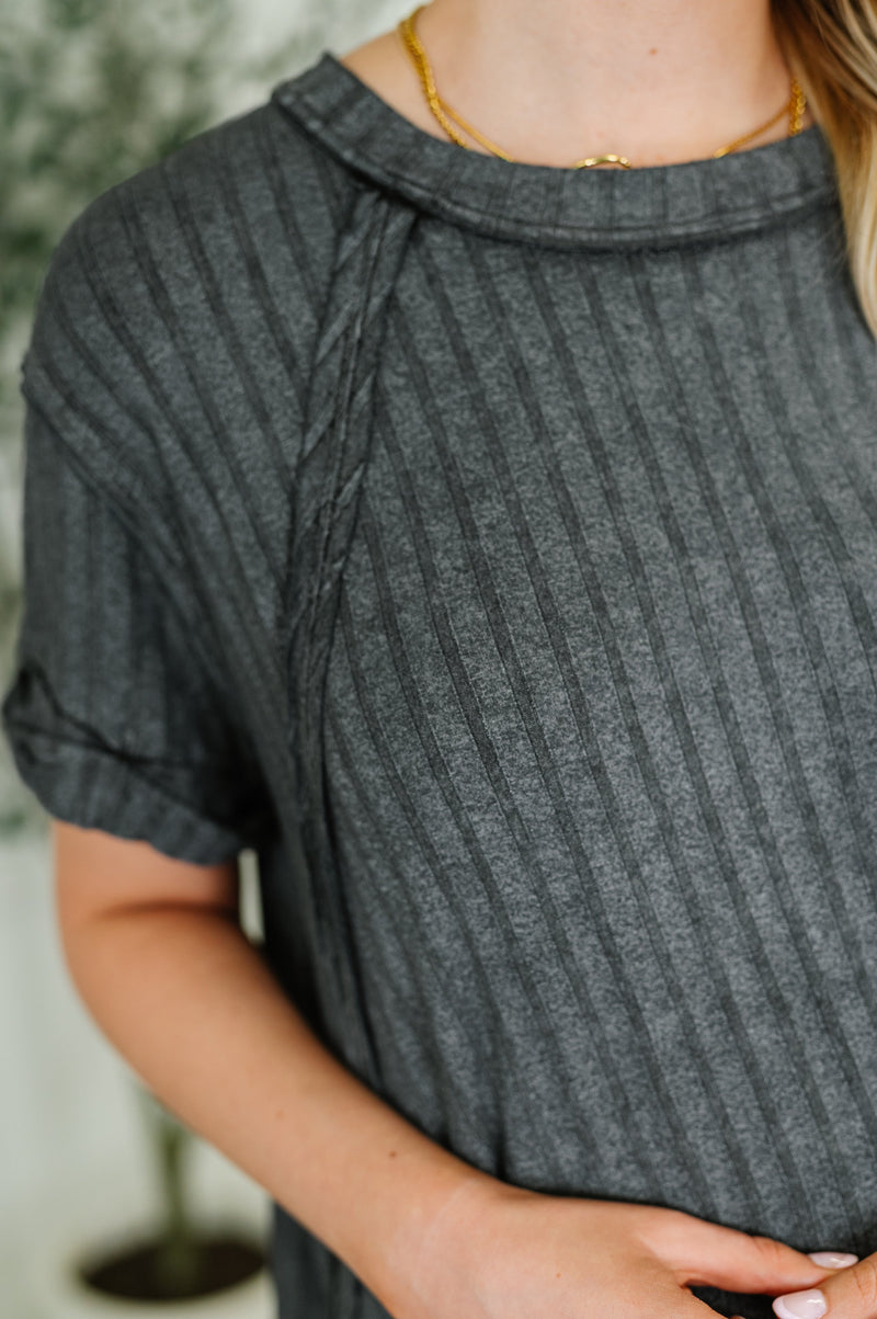 Hazel Blues® |  Sunday's Bestie Mineral Wash Top in Ash Black